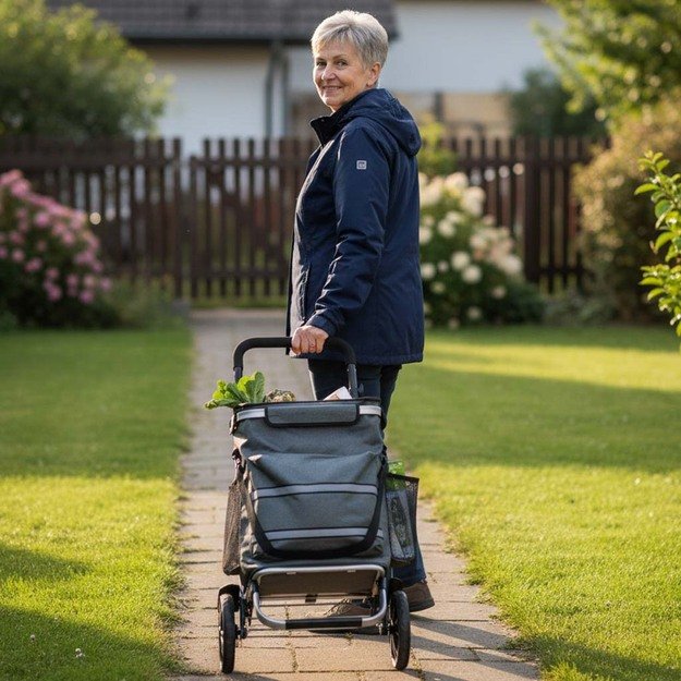 Vežimėlis pirkinių krepšys ant ratukų su rėmu 100 cm pilkos spalvos 17