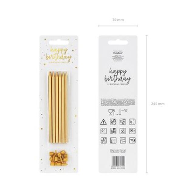 Birthday candles plain gold 12 pcs. 12.5 cm