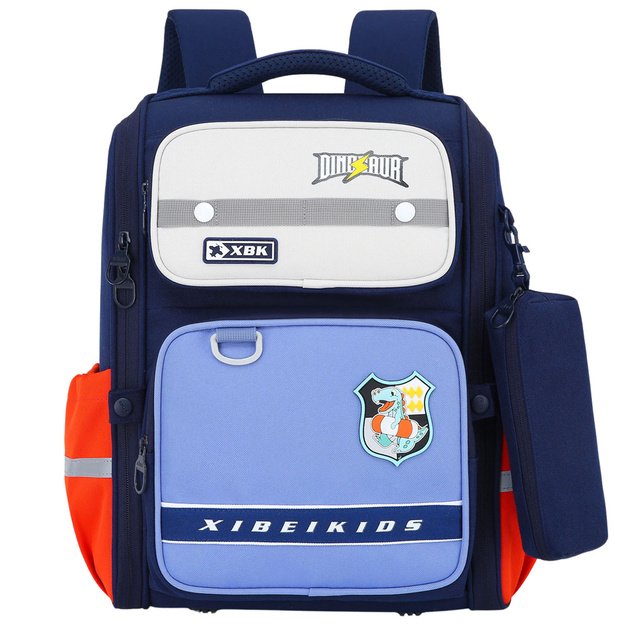 School Backpack With Dinosaur Chest Strap Navy Blue 22L