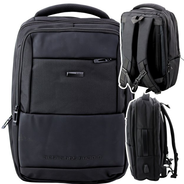 City Business Backpack USB Chest Strap Black 26L 45cm 3