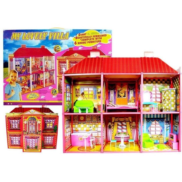 Lėlių namai - Didelė vila su baldais + NEMOKAMA LĖLĖ 10