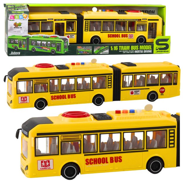 Articulated School Bus Opening Doors Lights Sounds Yellow 1:16