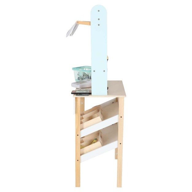 MEDINĖ VAIKIŠKA PARDUOTUVĖ SU KASOS APARATU – INTERAKTYVUS SUPERMARKETO RINKINYS 6