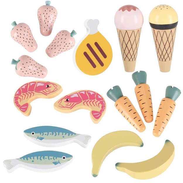 MEDINĖ VAIKIŠKA PARDUOTUVĖ SU KASOS APARATU – INTERAKTYVUS SUPERMARKETO RINKINYS 11