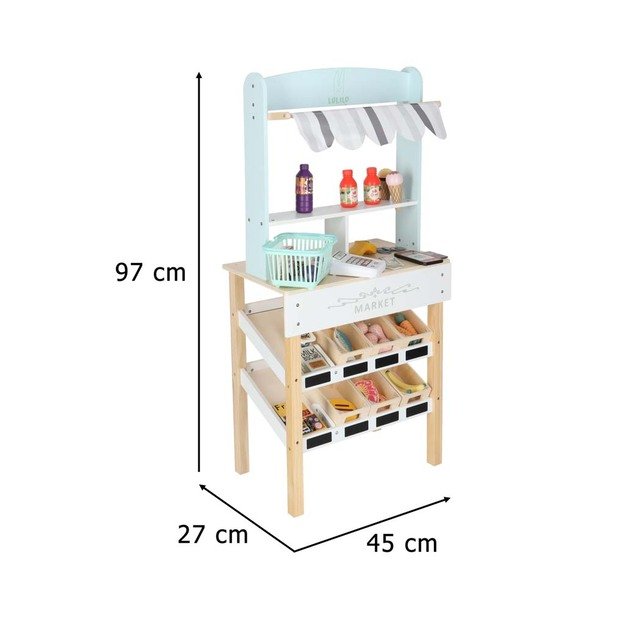 MEDINĖ VAIKIŠKA PARDUOTUVĖ SU KASOS APARATU – INTERAKTYVUS SUPERMARKETO RINKINYS 1