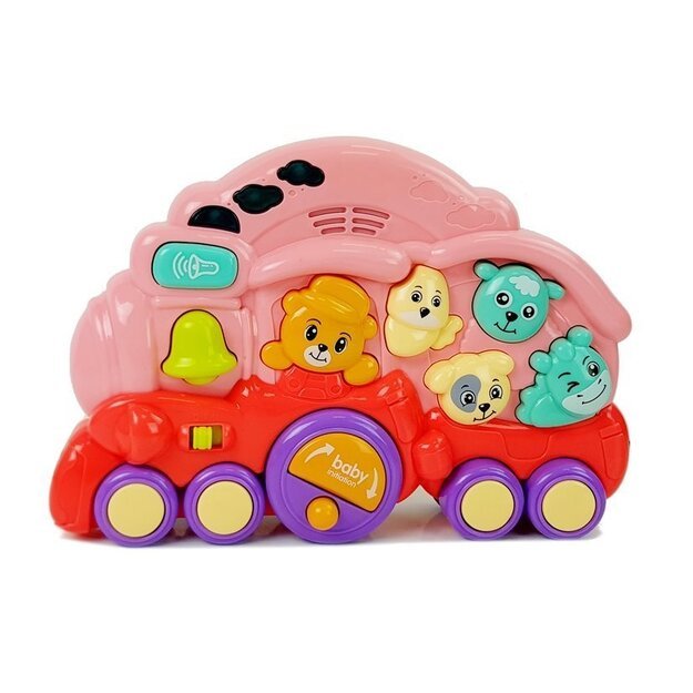 Interaktyvus lokomotyvas su gyvūnais Gyvūnų garsai Šviesos efektai Rausva 4