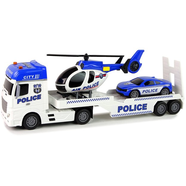 Policijos automobilis Transporteris rinkinys Sraigtasparnis Garso žibintai