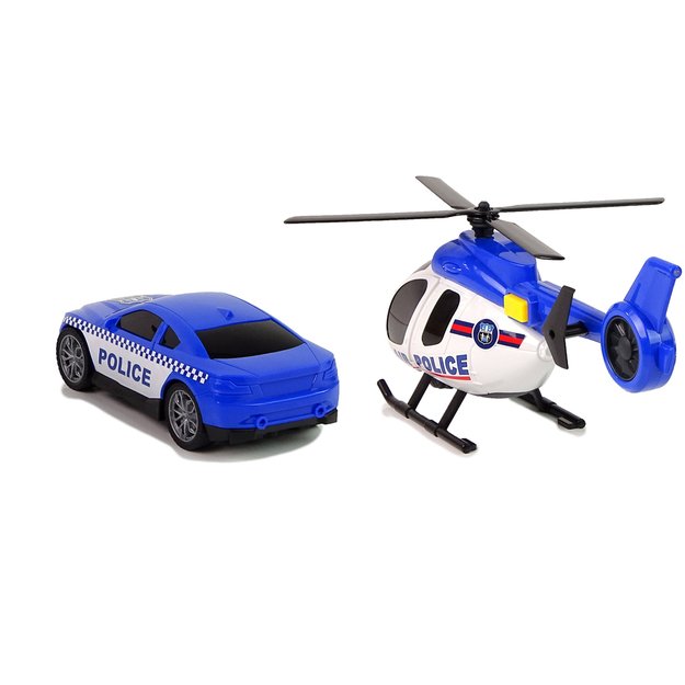 Policijos automobilis Transporteris rinkinys Sraigtasparnis Garso žibintai