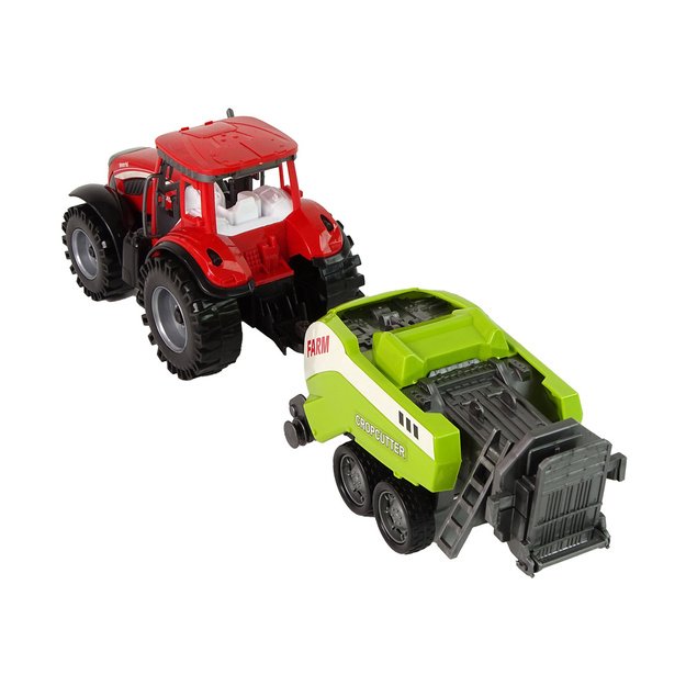 Red Farm Tractor with Green Seeder Friction Drive