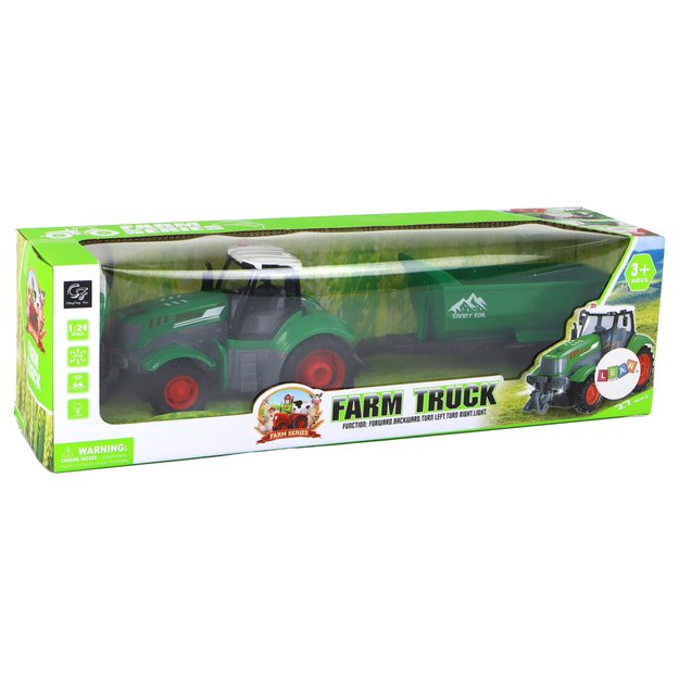 R/C Tractor with Trailer 1:24 Lights Green