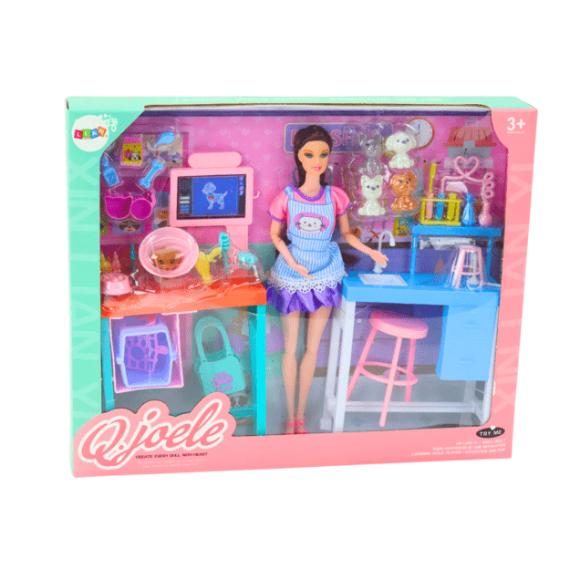 Set Doll Veterinarian Grooming Office Furniture Accessories Pets