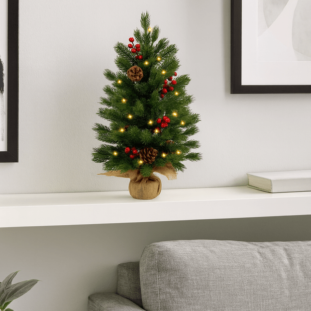 Decorative Christmas Tree, Artificial Red Rowan, LED Lights, 60 x 20 cm 7