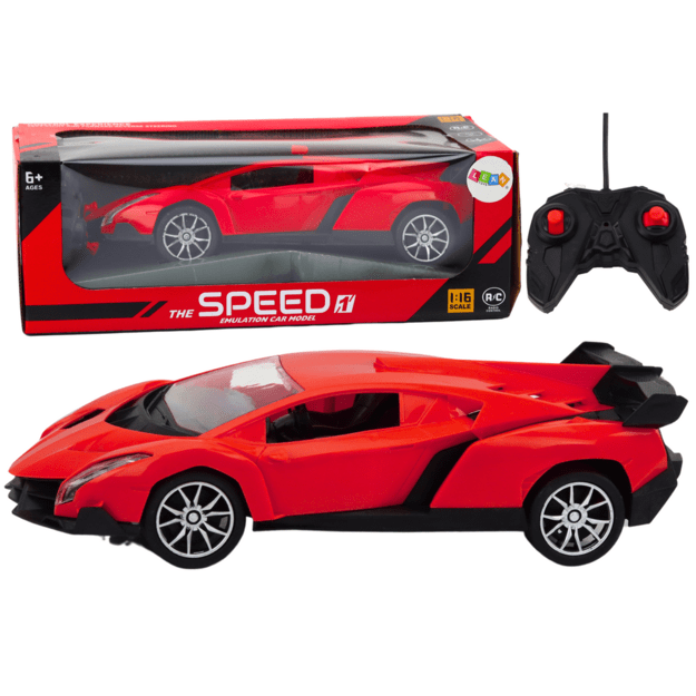 Nuotoliniu būdu valdomas sportinis automobilis raudonas 1:16 RC automobilis