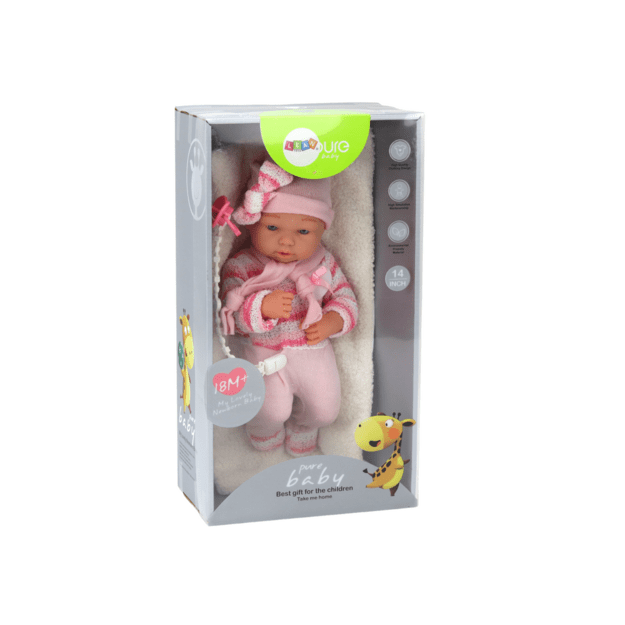 Baby doll, striped sweater, hat, scarf, accessories, pink