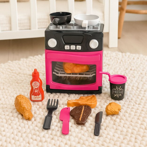 Spielküche mit Backofen, Lebensmitteln, Lichtern, Geräuschen, Rosa 3