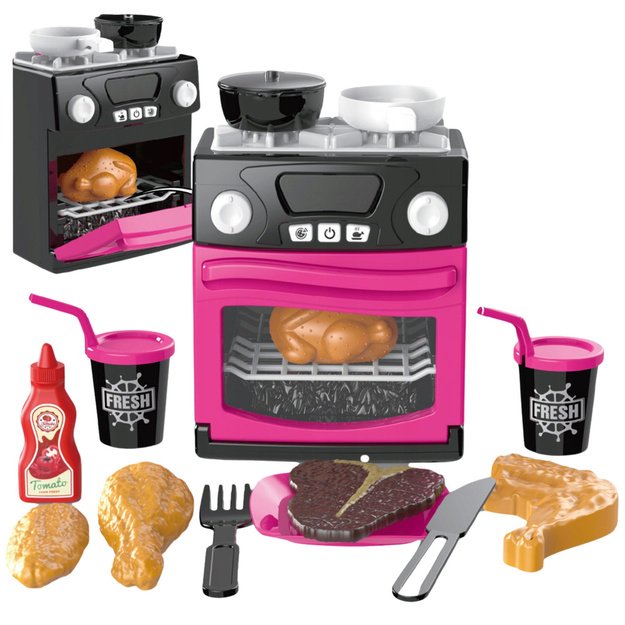 Spielküche mit Backofen, Lebensmitteln, Lichtern, Geräuschen, Rosa 2
