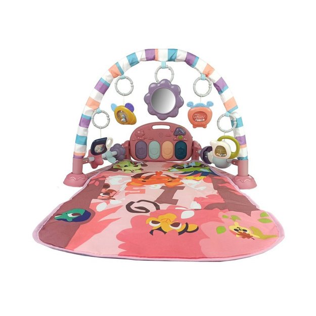Baby Mat with Foam Rattles Teething Ring Mirror Sound Pink 4