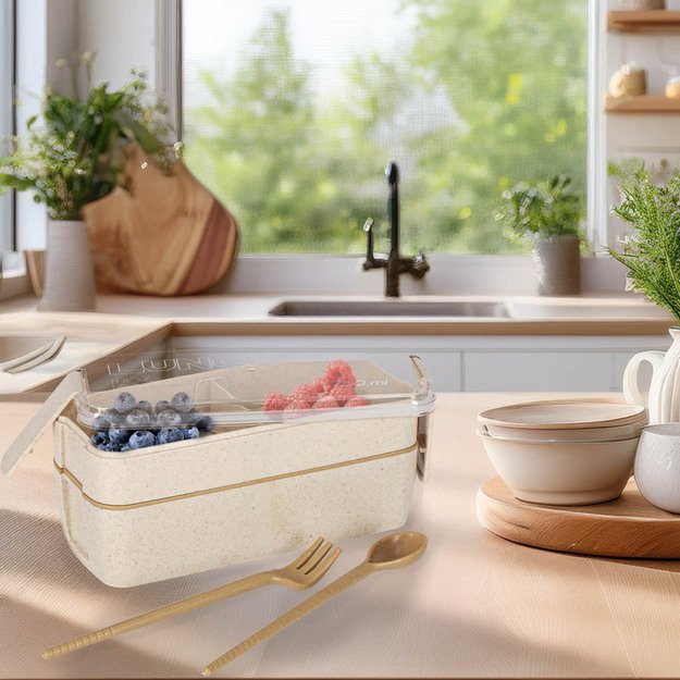 Pusryčių dėžutė pusryčių dėžutė su skyreliais, padalinta į skyrius 750ml, smėlio spalvos 10