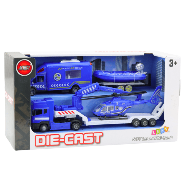 Police Rescue Car Boat Truck Helicopter Blue Set 3