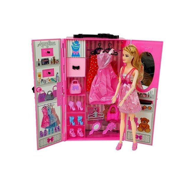 Doll Set Boy Girl Wardrobe Dressing Room Clothes in a Suitcase 1