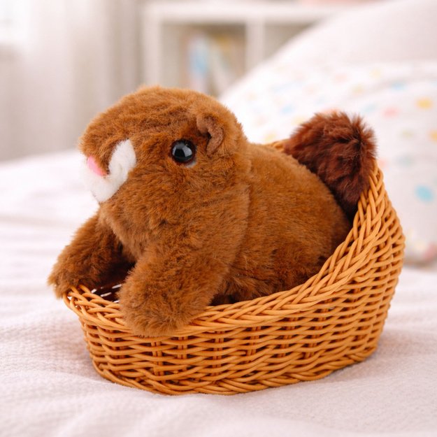 Interaktyvi pliušinė voveraitė krepšelyje su vaikščiojimo ir garso efektais, ruda 4