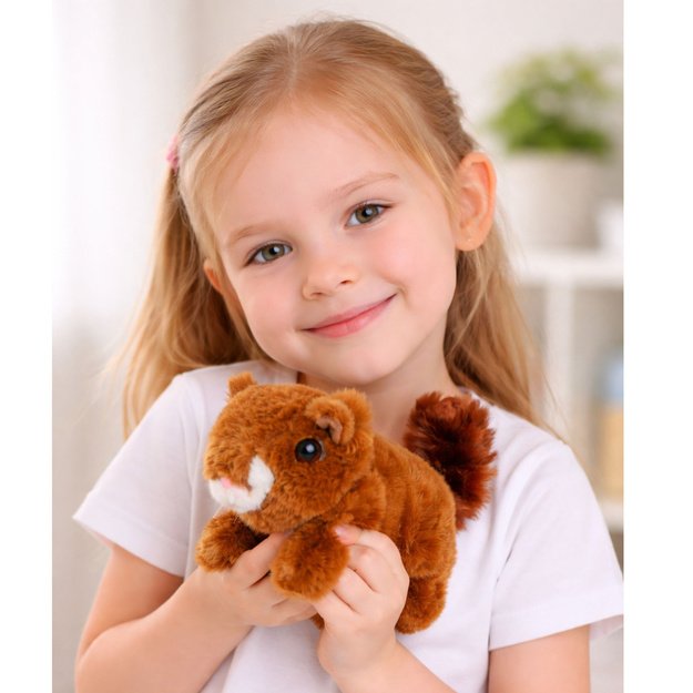 Interaktyvi pliušinė voveraitė krepšelyje su vaikščiojimo ir garso efektais, ruda 2