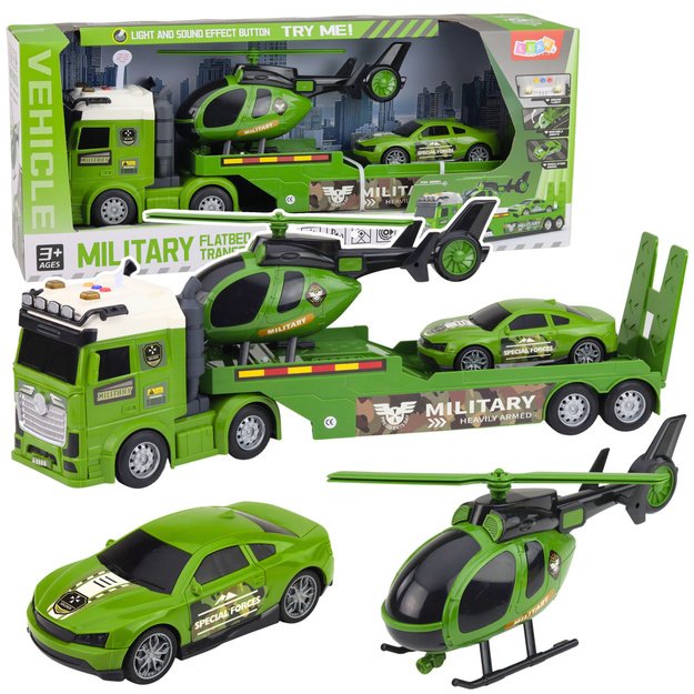 Military Set Military Truck Tow Truck Car Helicopter Lights Sound