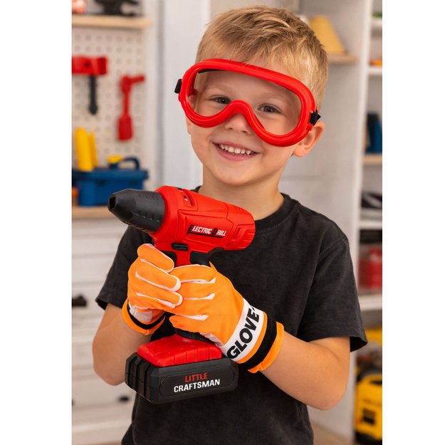 Didelis įrankių rinkinys vaikams, baterijomis maitinamas atsuktuvas, šlifuoklis, 28 vnt. 4