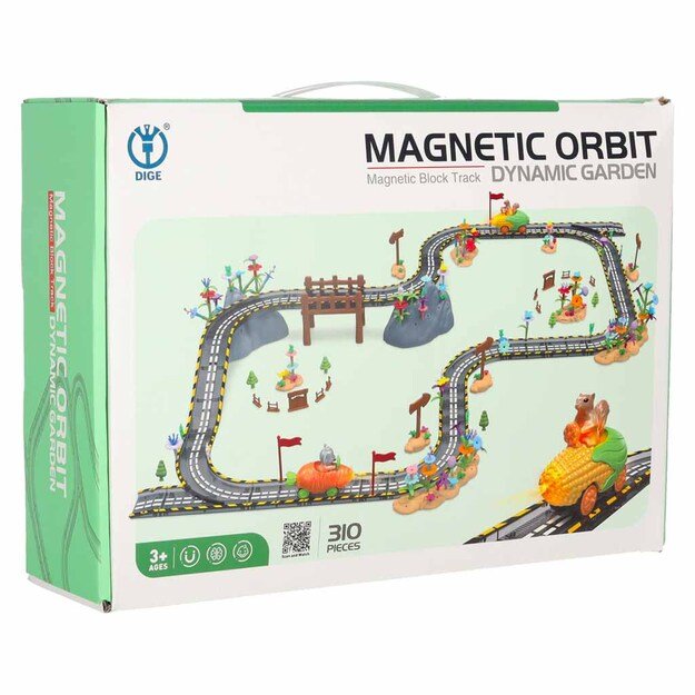 Magnetinė automobilių lenktynių trasa 2 &scaron;viečiančios transporto priemonės 310 elementų 25