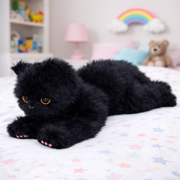 Plush Toy Cuddly Toy Kitten Lying Black 38 cm