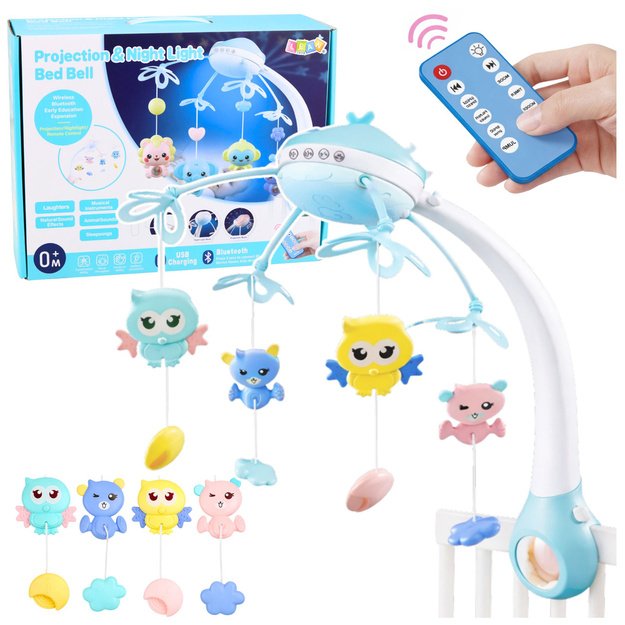 Crib Carousel Projector 2 in 1 Melodies Animal Sounds Remote Control Pink