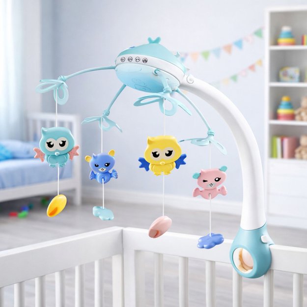 Crib Carousel Projector 2 in 1 Melodies Animal Sounds Remote Control Pink