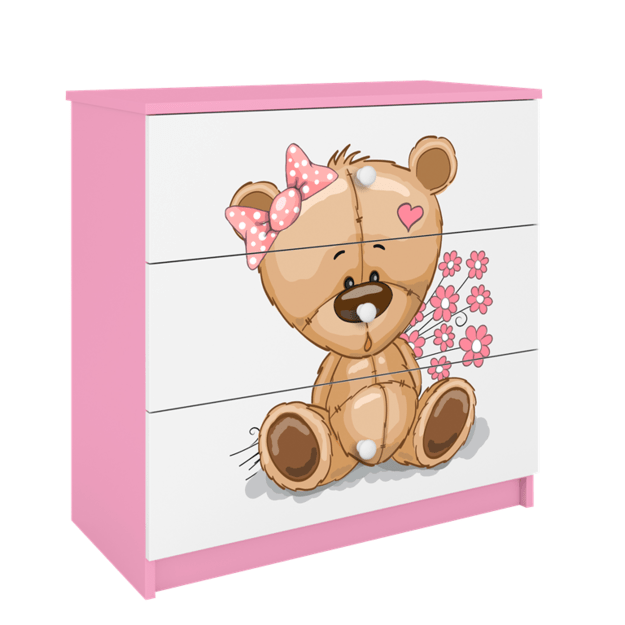 Komoda Babydreams rožinis meškiukas gėlės