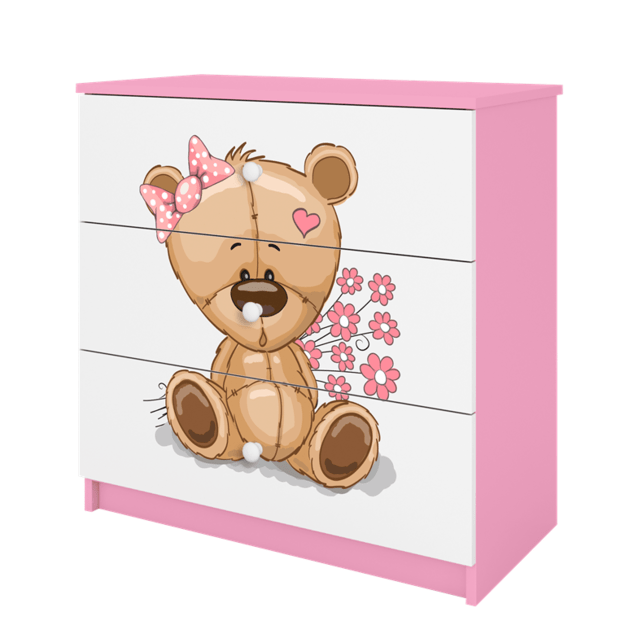 Komoda Babydreams rožinis meškiukas gėlės