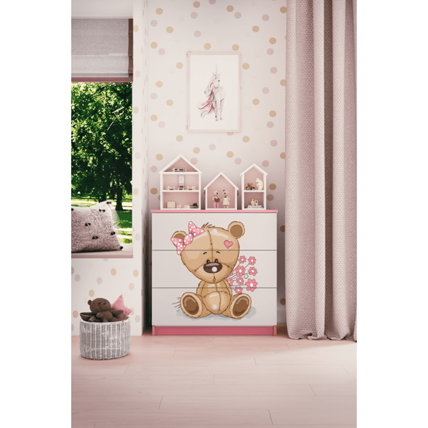 Komoda Babydreams rožinis meškiukas gėlės