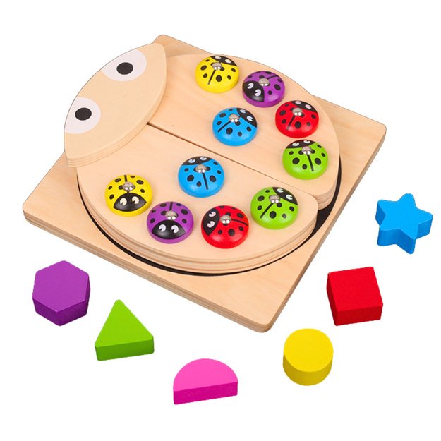 Wooden Ladybug Catching Game Educational Puzzle Ladybug Sorter