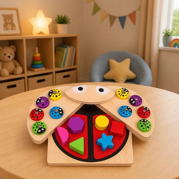 Wooden Ladybug Catching Game Educational Puzzle Ladybug Sorter
