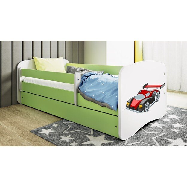 Lova babydreams žalias lenktyninis automobilis be stalčiaus su čiužiniu 180/80 4