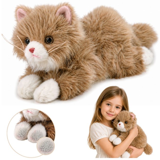Plush Persian Cat Mascot Cuddly Toy Weighted Paws Beige 50 cm