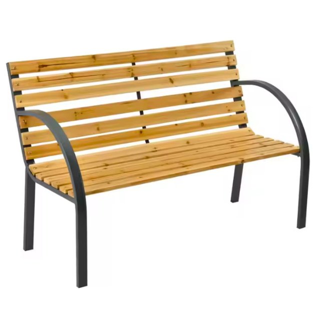 Garden Bench Wooden Metal Park Bench with Backrest