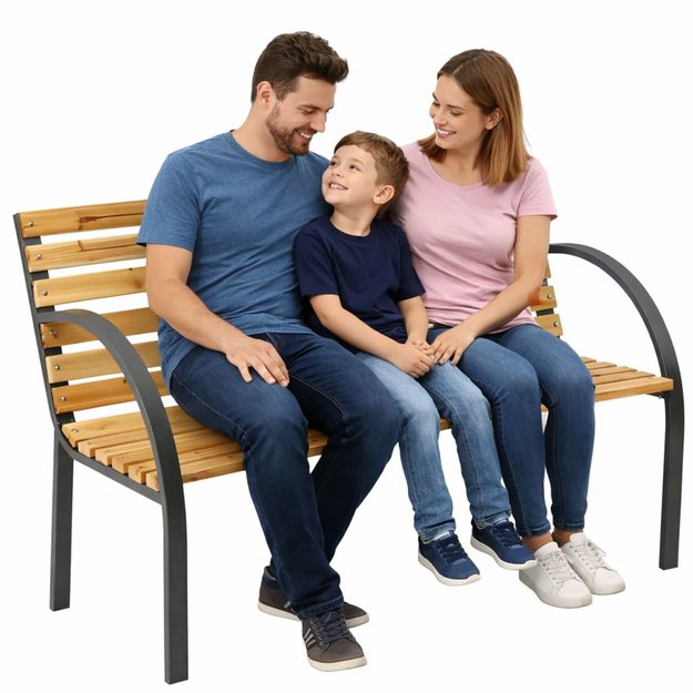 Garden Bench Wooden Metal Park Bench with Backrest