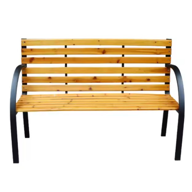 Garden Bench Wooden Metal Park Bench with Backrest