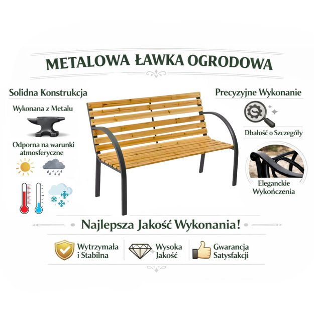 Garden Bench Wooden Metal Park Bench with Backrest