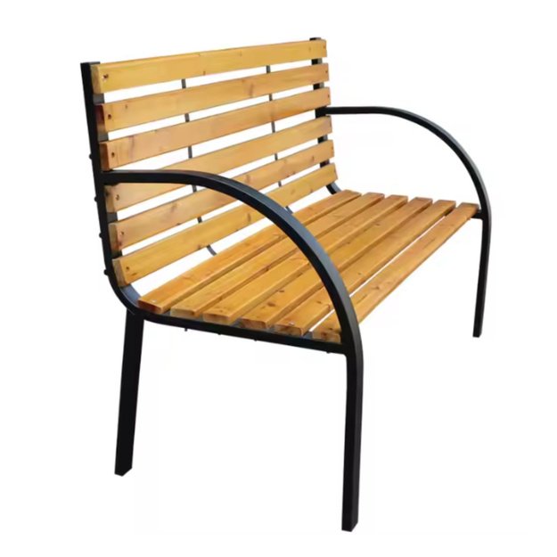 Garden Bench Wooden Metal Park Bench with Backrest