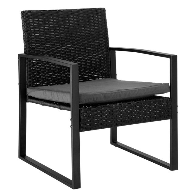 Rattan Garden Furniture Set, Two Chairs, Table, Terrace, Balcony, Black
