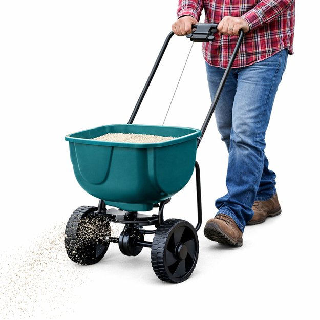 Rotary Seeder on Wheels for Fertilizing Grass Seeds Salt Sand 27L