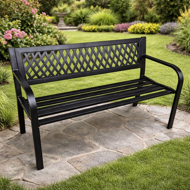 Garden Bench Park Terrace Garden Metal 2 Seater Black 120 cm