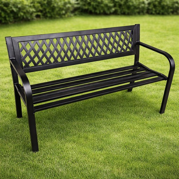 Garden Bench Park Terrace Garden Metal 2 Seater Black 120 cm