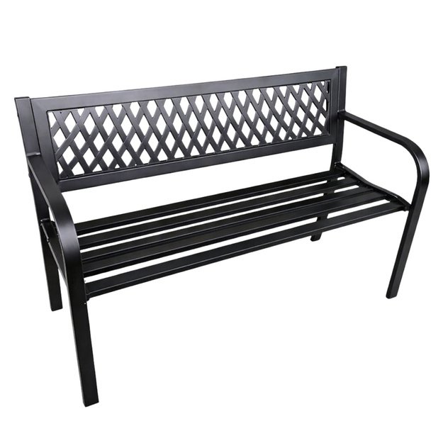 Garden Bench Park Terrace Garden Metal 2 Seater Black 120 cm