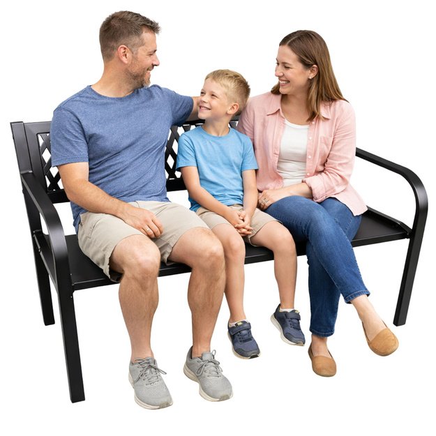 Garden Bench Park Terrace Garden Metal 2 Seater Black 120 cm